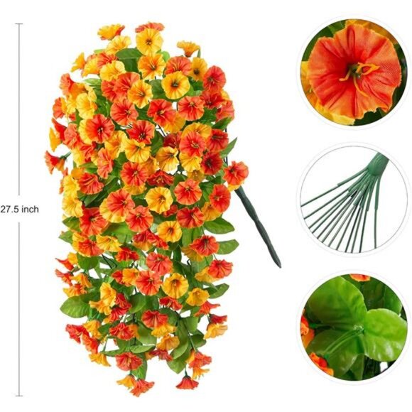 Autumn Artificial Fake Hanging Flowers Plants for Outdoor Fall Decor, 2PCS - Picture 3 of 6